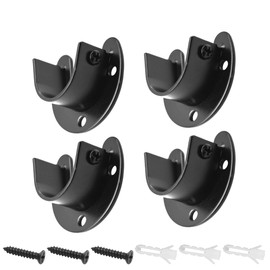 Ruidee Pack of 4 Round Tube Brackets 25 mm Stainless Steel U-shaped Bracket Flange Rod Holder for Cupboard, Bathroom, Curtain Rod Holder (FL/Black/25 mm)