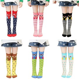 FedMois Girls' Over Knee Socks Pack of 6, Birds