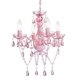 Mini Chandelier with Acrylic Crystals Pink Chandelier 4 Light Modern Chandelier for Girls Room