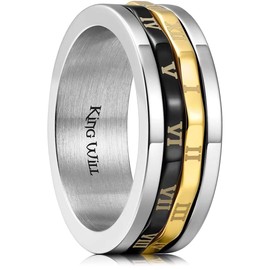 King Will 8mm Spinner Stainless Steel Ring Rotatable Roman Numerals Fidget Ring Anxiety Ring for Men S 1/2 (9.5)