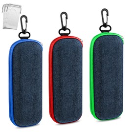 Vylyciy Glasses Case Made of Denim Fabric, Pack of 3 Glasses Case, Hard Case, Fashion Hard Portable Glasses Case, Glasses Box with Zip for Men and Women