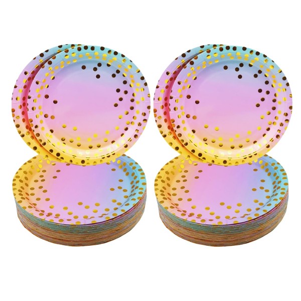 CEILIWEN Rainbow Colors Party Plates, 100 Pack 7 inch Colorful