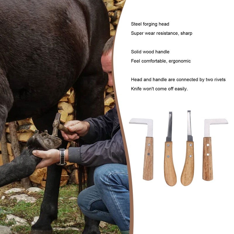4pcs Hoof Knife Carbon Steel Wooden Handle Left and Right