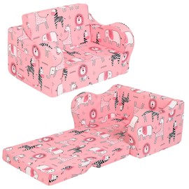 MOMCAYWEX Pink Kids Sofa, 2-in-1 Kids Couch Fold Out, Convertible Sofa to Bed for Girls and Boys