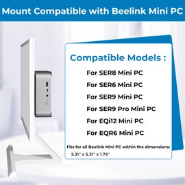 Maozhren Mini PC Mount Compatible with Beelink Mini PC EQi12, SER8, SER6, EQR6, Vesa/Wall/Under Desk, Mount for Beelink SER6, Easy to Install, with Holder, Black