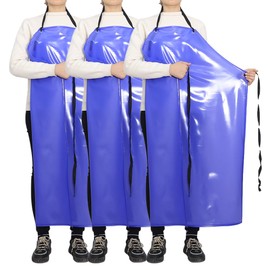 GNJCV Chemical Resistant Vinyl Apron - Extra Large Blue Waterproof PVC Aprons for Dishwasher,Dog Grooming,Cleaning(3PACK)