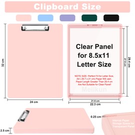 Meiikun Clipboard with Storage, Plastic Clipboards with Clear Panel for Clearview, Nursing Clipboard Folder with Low Profile Clip, A4 Letter Size Clip Board for School Office Supplies (Light Pink)