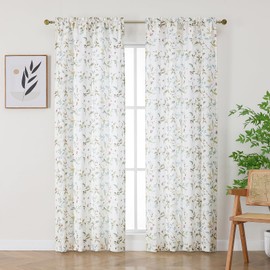 Chyhomenyc Roman Linen Blend Curtains 84 Inches Long 2 Panels Set, Light Filtering Floral Curtains Printed Drapes for Living Room, Soft Farmhouse Rod Pocket Curtain for Bedroom, 50Wx84L Inch, 2 PCS