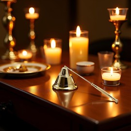 Gold Metal Candle Snuffer Wick Snuffer with Long Handle Candlesnuffers Smokeless Kit Candle Safely Extinguish Candles and Holders Candle Sleeves Accessories