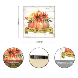 Happy Thanksgiving Day Wood Sign Classic Fall Pumpkin Sunflower Wall Plaque Harvest Thanksgiving Wall Art Hanging Farmhouse Decoration Plaque For Bedroom Living Room Office Home Wall 12x12in