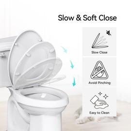 R&T Elongated Toilet Seat Slow Closed Front Toilet Seat for Standard Toilet Bowl Quick-Release Lid and Seat,Plastic White