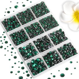 6736pcs Hotfix Rhinestones Flatback,Green Rhinestones for Crafts Clothes Mixed 5 Sizes, Hotfix Crystals with Tweezers and Wax Pencil Kit, SS6-SS30,Emerald