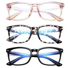 Hycredi Kids Blue Light Blocking Glasses，Anti Eyestrain & UV Protection, Computer Gaming TV Phone Glasses for Boys Girls-Clear Pink+Black+Leopard