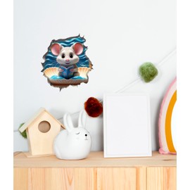 Mouse Reading Book Wall Peel and Stick for Kids Room, Classroom Wall Decor - 3D Effect Wall Mural, Ideal Wall Stickers & Murals, Decorative Decal for Educational Spaces Design 12