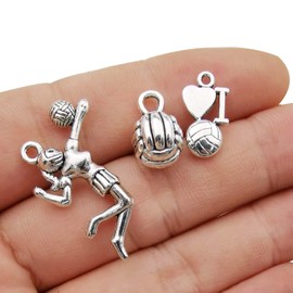 Youdiyla 45 Volleyball Charms Collection, Bulk I Love Sport Volleyball Girl Ball Fitness Charms Metal Pendant Craft Supplies Findings for Necklace and Bracelet Jewelry Making HM322