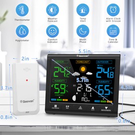 Geevon Weather Stations with Outdoor Sensor Wireless, Weather Stations for Home, HD Color Display Outdoor Clock, Digital Thermometer with Comfort Indicator, Adjustable Backlight, Time and Calendar