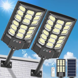 Mutois Solar Lights Outdoor, IP66 Waterproof Dusk to Dawn Bright Solar Street Lights, Flood Light with Motion Sensor and Remote Control, Solar Powered Security Light for Yard Fence Patio 2-Pack