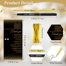 Feifeiya 80th Birthday Party Favors with Black Gold Pens Thank You Cards