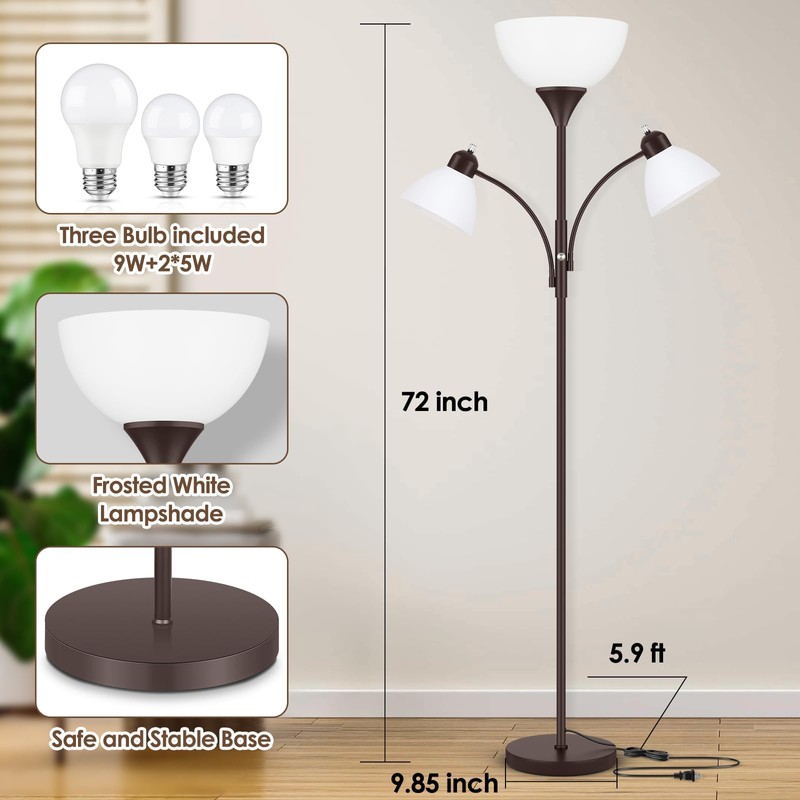 Coucrek Floor Lamp for Living Room,72" Dimmable Torchiere Lamp with