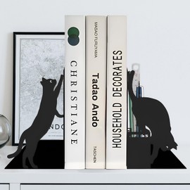 Cat Book Ends Decorative,ENCIMART Book Ends with Pen Holder,Unique Fun Bookends,Cool Black Bookends,Home Office Desk Bookshelf Decor,Gift for Cat Lovers and Reading Enthusiasts