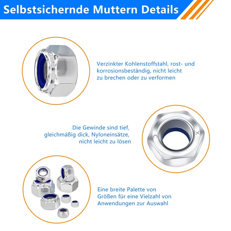 Hexagonal Nuts Set, Stainless Steel Nuts, Self-Locking Nuts, Locking Nuts,