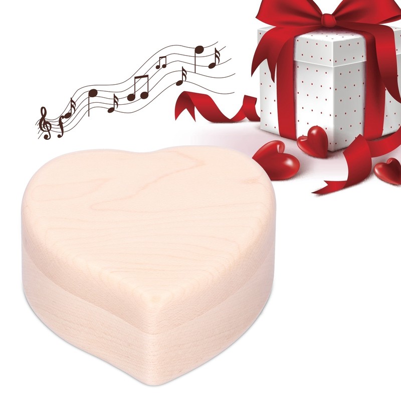 Wood Heart Shape Music Box Musical Box for Birthday Christmas
