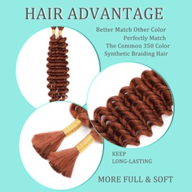 Human Braiding Hair Mix Synthetic Curly Boho Hair for Braiding, 20 Inch Boho Braids 4 Bundles 110g/Bundle Wet and Wavy Deep Wave Bulk Extensions for Black Women (350#, 20 Inch 4 Bundles)