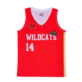 Troy Bolton High School Wildcats Basketball Jersey #14 V-Neck Athletic Sewn Tank Top Red
