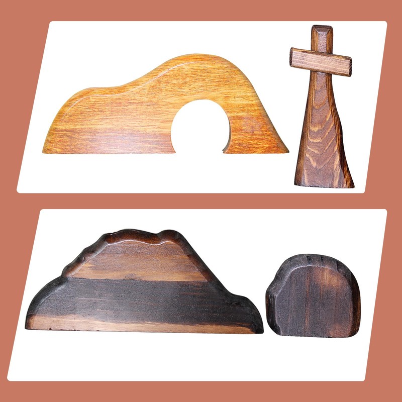 Easter Empty Tomb Scene with Cross Decor Statue Wooden Nativity