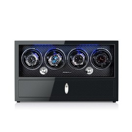 Watch Winder for Automatic Watches,Upgrade Watch winder with Jewelry Drawer,Japanese Mabuchi Motor, LED Illumination,Piano Finish Carbon Fiber Exterior,Flexible Watch Pillows, AC Adapter Charge
