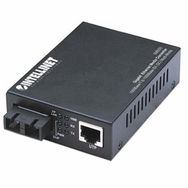 Intellient Network Solutions Gigabit Ethernet Media Converter - 1 x RJ-45 Network, 1 x SC Duplex Network - 10/100/1000Base-T, 1000Base-SX - External - Intellinet 506533