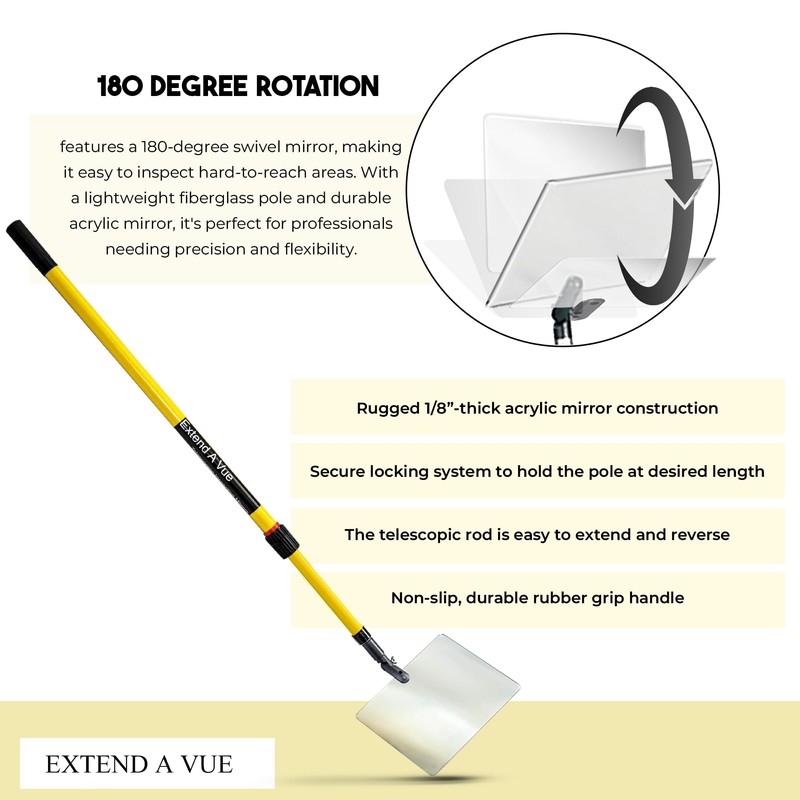 Extend A Vue Telescoping Inspection Mirror - Standard Fiberglass, Lightweight