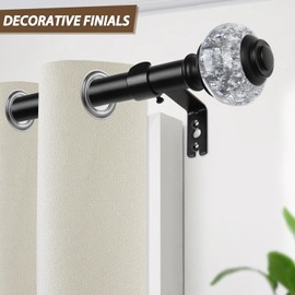Bay Window Curtain Rod, USFOOK Black Curtain Rods for Bay windows 32 to 86 Inch (Center Rod), 32 to 58 Inch Side Rod for windows, Decorative Drapery Rods with Bling Finials