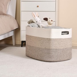 ICERZCZ Extra Large Blanket Basket Living Room, Rectangle Storage Basket, Large Woven Baskets for Storage, Cotton Rope Basket for Toys, Clothes, Gradient Brown - 25”x16”x16” (105L)