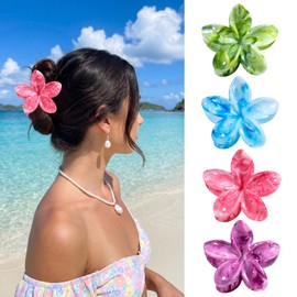 Mollettone Capelli Donna Fiori, Set di 4 Pinze Per Capelli Hawaiano Per Capelli Sottili e Spessi, Accessori per Acconciature Per Donne e Ragazze (P)