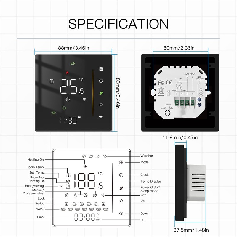 DollaTek Underfloor Heating Thermostats Smart Thermostat for Room Heating System