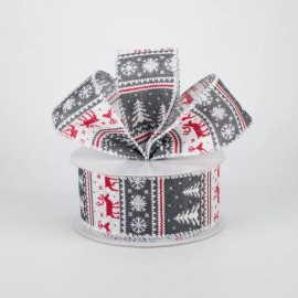 Christmas Reindeer Sweater Style Ribbon 1.5" x 10 yards