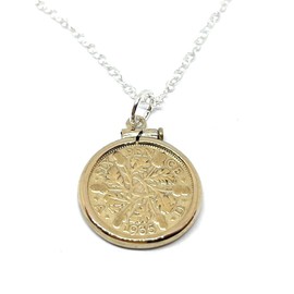OCC Old Coin Cufflinks Solid Gold Plated Cinch Pendant 1935 Lucky Gold plated sixpence 90th Birthday plus a Sterling Silver 18in Chain