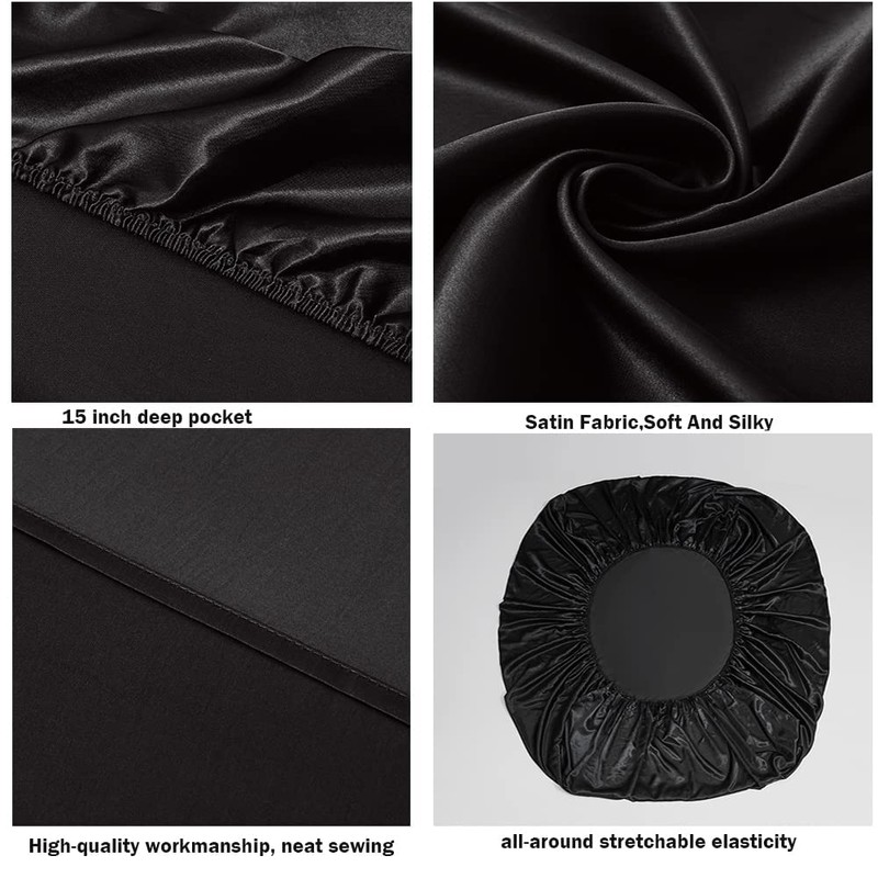 DuShow Fitted Sheet-Deep Pocket Satin Silky Bed Sheet,Breathable Soft and