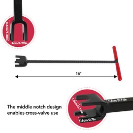 TIBOO DAY 16 Inch Water Meter Key Enforced Steel Water Shut off Tool T-Handle Water Meter Key Valve Shut off Tool 16 Length with 4 Way Multi-Functional Cross Key for Meter Valve (Red 16 Inch)