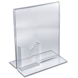Azar Displays 252054-2pk 16" W x 8.5" H Vertical Double Sided, Stand Up Acrylic Sign Holder with Attached Brochure Holder (Pack of 2)