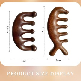2 Pack Massage Comb, Anti-Static Natural Wooden Wide Tooth Hair Comb Head Tool Meridians Scalp Massage, Sandalwood Scalp Stimulator Gua Sha Comb for Women Men Hair Growth Comb for Gift