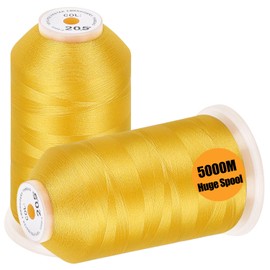 New brothread - 2 Huge Spools 5000M Each Polyester Embroidery Machine Thread 40WT for Commercial and Domestic Machines - Yellow
