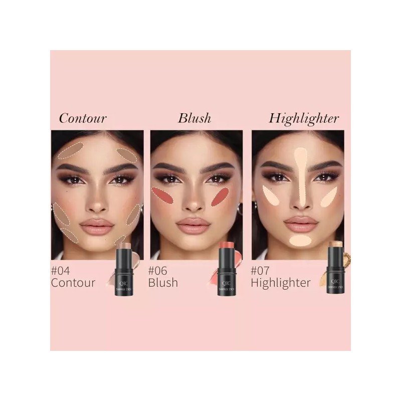 Sangpumsangseoseolmunchamjo 3Pcs 컨투어 스틱 메이크업 키트 크림 브론저 컨투어가 포함된