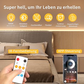 Yeewhale 30 m Dimmable COB LED Strip 24 V Flexible COB LED Strip Set, 3000 K Warm White Bright Under-Unit Light for Home Party DIY Decoration, App Control with Remote Control