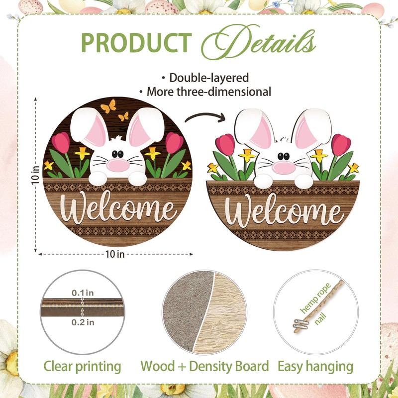 10" Happy Easter Wooden Hanging Sign - Welcome - Easter