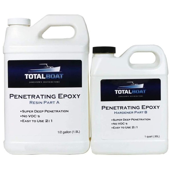 TotalBoat Clear Penetrating Epoxy Wood Sealer Stabilizer for Rot Repair and Restoration (Half-Gallon, Traditional)