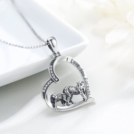 TANGPOET Tiger Necklace 925 Sterling Silver Heart Animal Necklace I Love You Forever Pendant Mother's Day Jewellery Gifts for Mother Daughter Family, Sterling Silver, Tiger