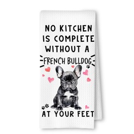 ArtisaEura French Bulldog Funny Dog Kitchen Towels for Women - French Bulldog Waffle Weave Hand Towels,A Kitchen is Not Complete Dish Towel for Home Bathroom,16×24 Inch