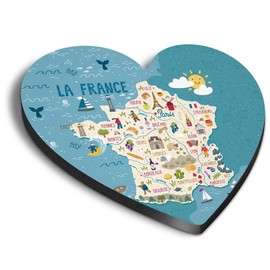 1x Heart MDF Magnet 6cm - France French Map World Travel Europe - Fridge Locker Office Whiteboard Toolbox #58651